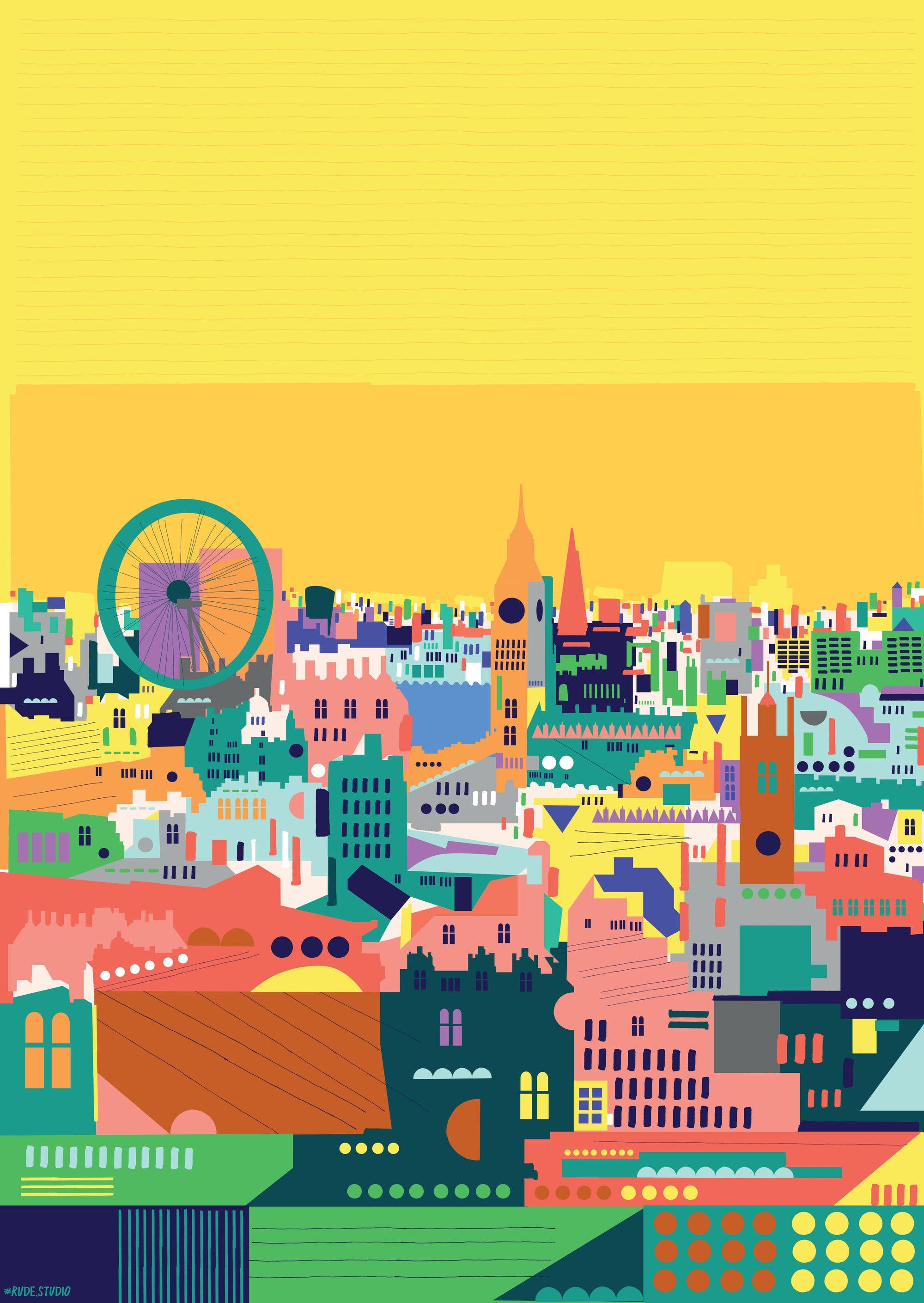 'Colourful London' Indigo Print.