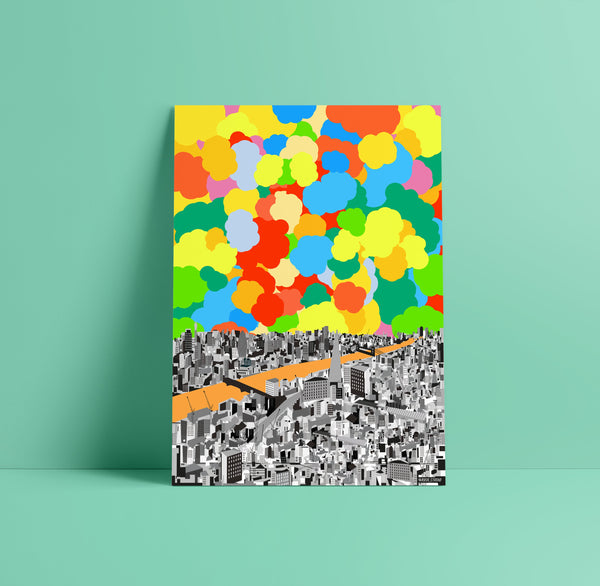 'London Coloured Clouds' Indigo Print