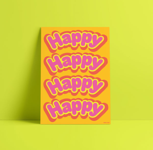 'Happy' Indigo Print