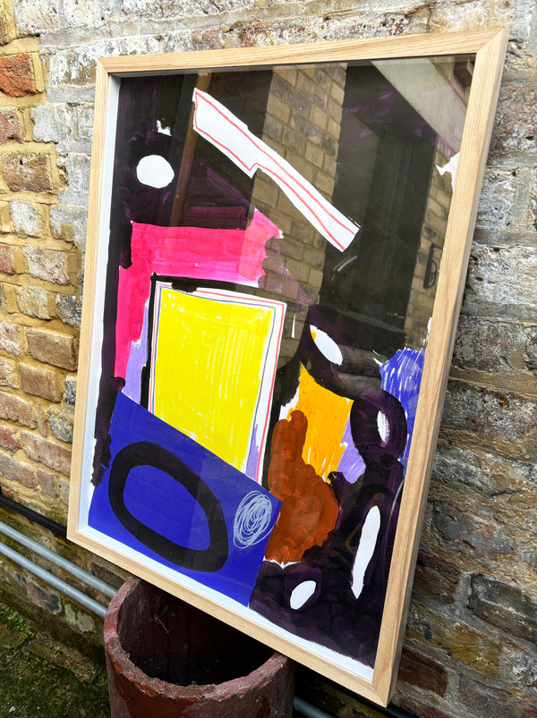 'Yellow Square' Mixed Media Painting