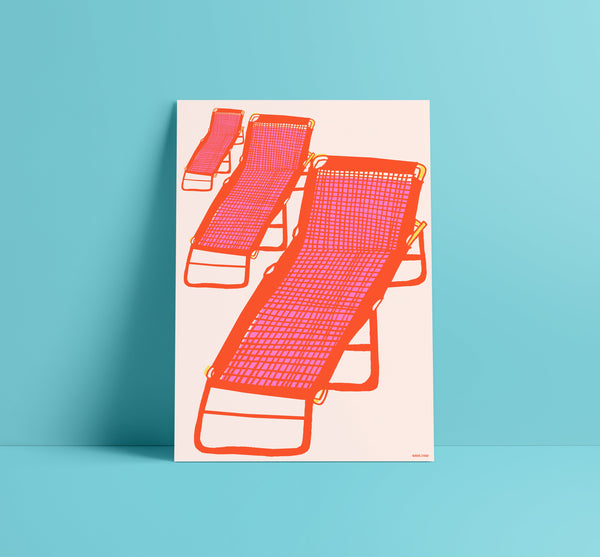 'Sunbeds' Indigo Print.